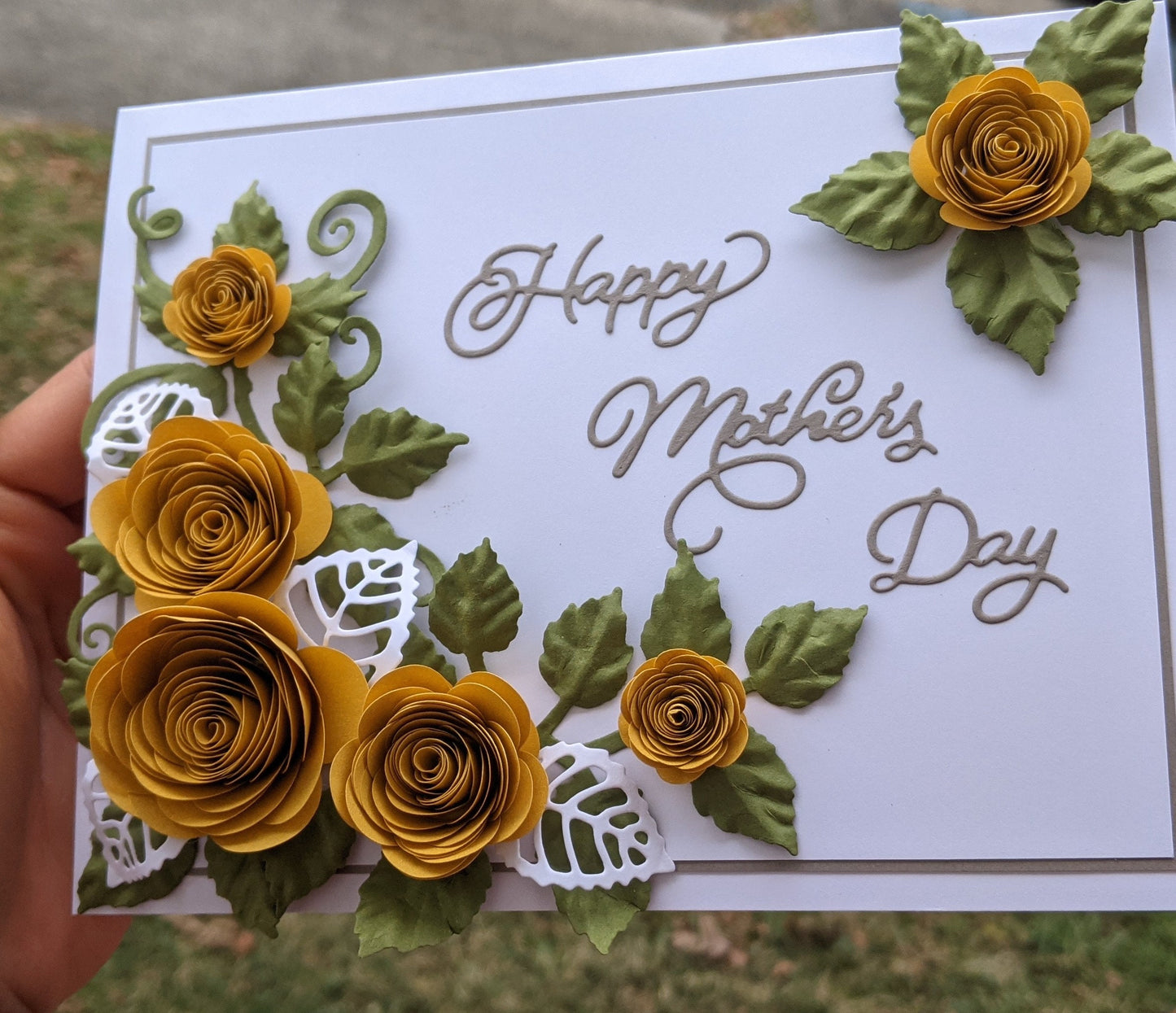 3D Gold Rose Mother's Day Quilling Card-Handmade