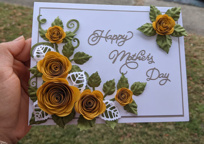 3D Gold Rose Mother's Day Quilling Card-Handmade