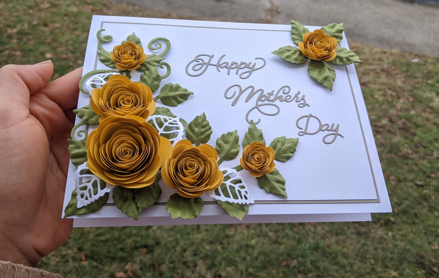 3D Gold Rose Mother's Day Quilling Card-Handmade