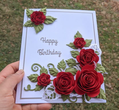 3D Rose Birthday Quilled Greeting Card- All Purpose