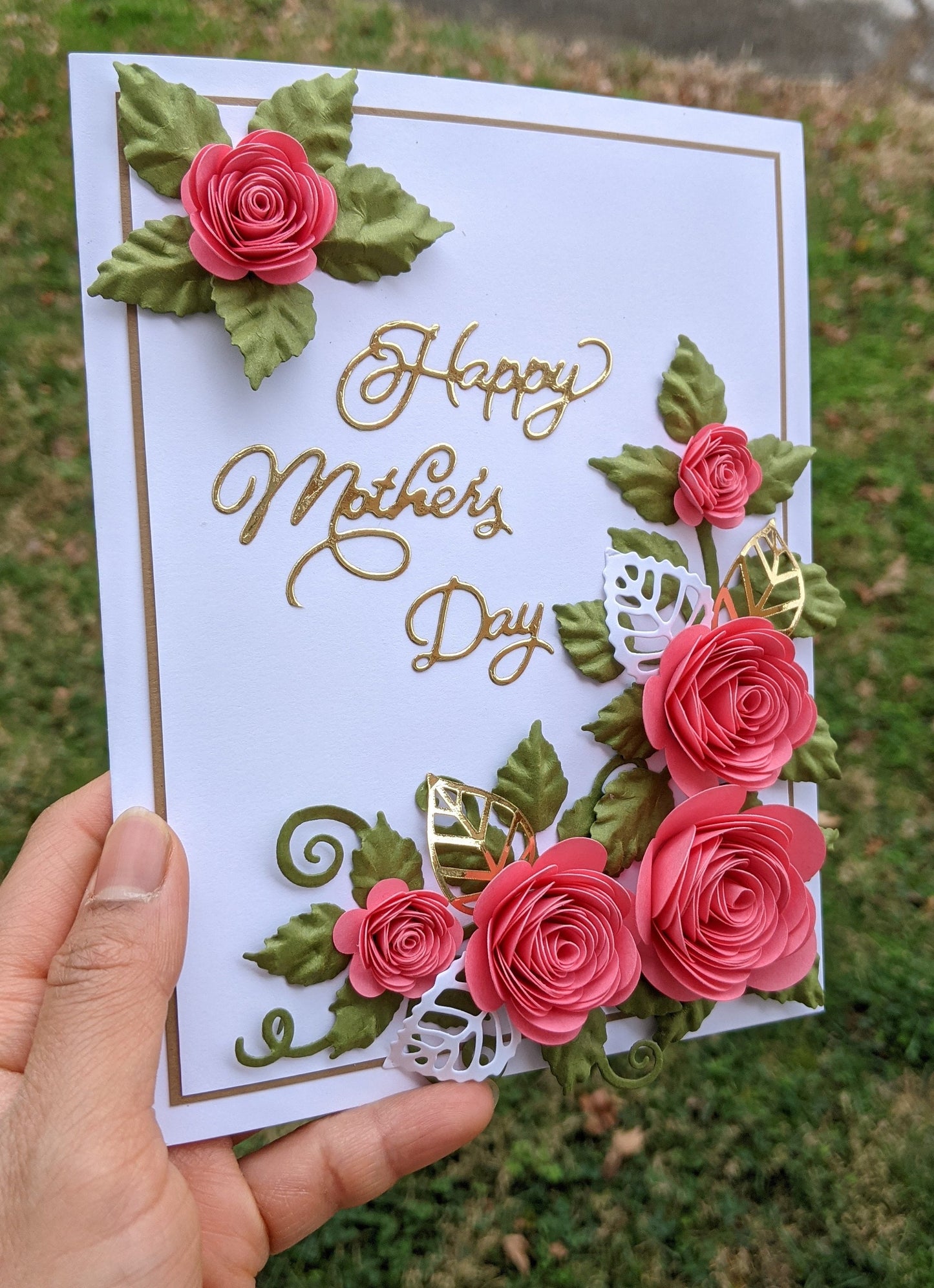 3D Pink Rose Mother's Day Quilling Card- Handmade