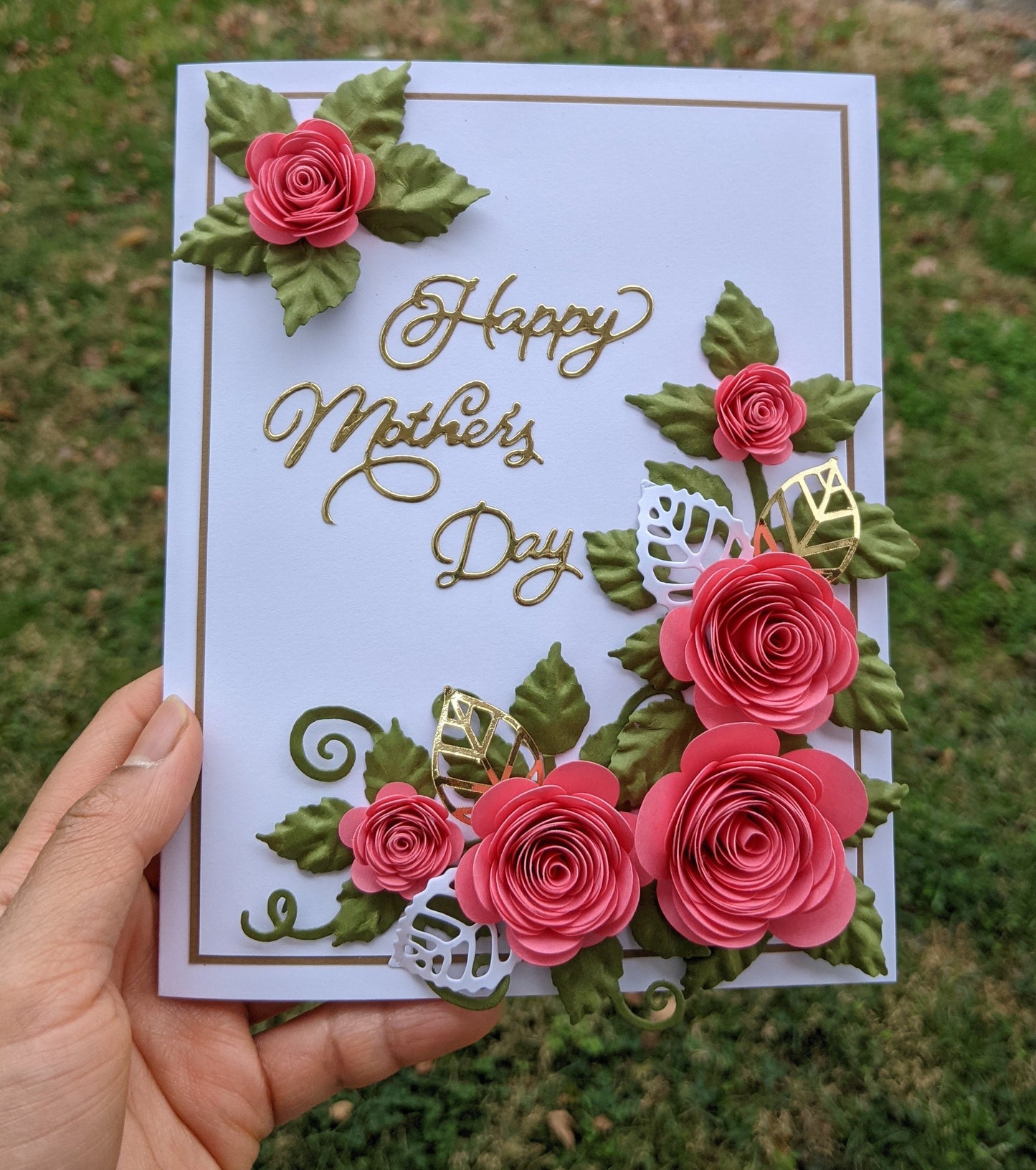 3D Pink Rose Mother's Day Quilling Card- Handmade