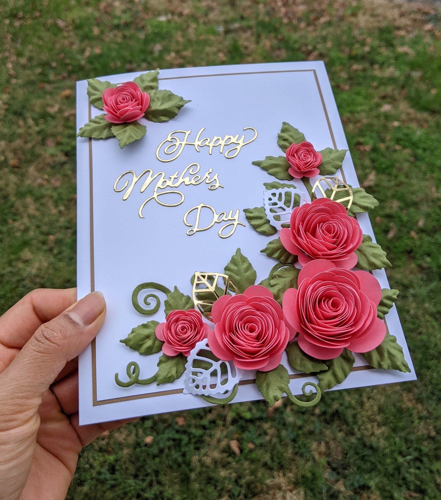 3D Pink Rose Mother's Day Quilling Card- Handmade