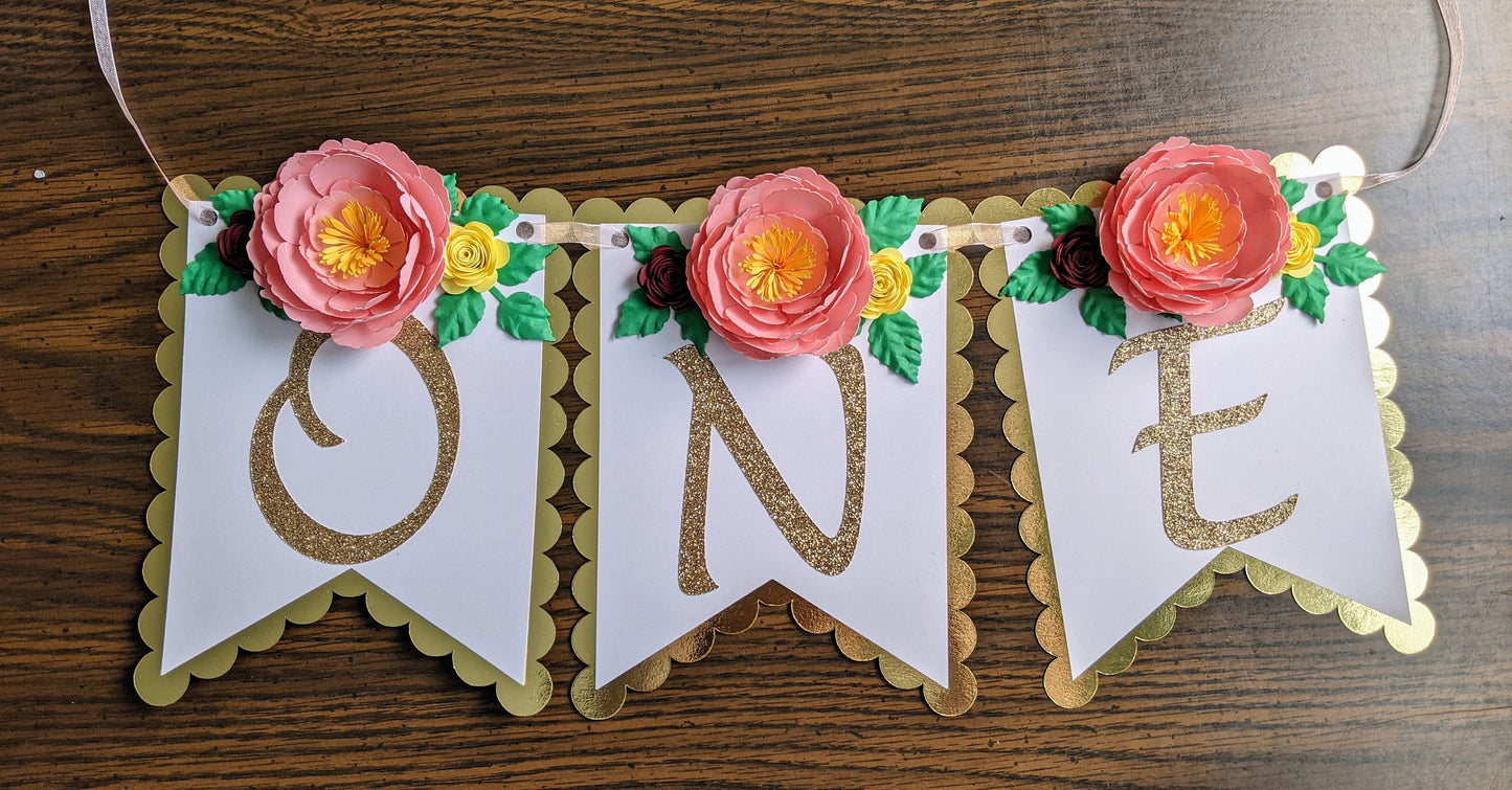 Personalized Peony First Birthday Banner- Handmade