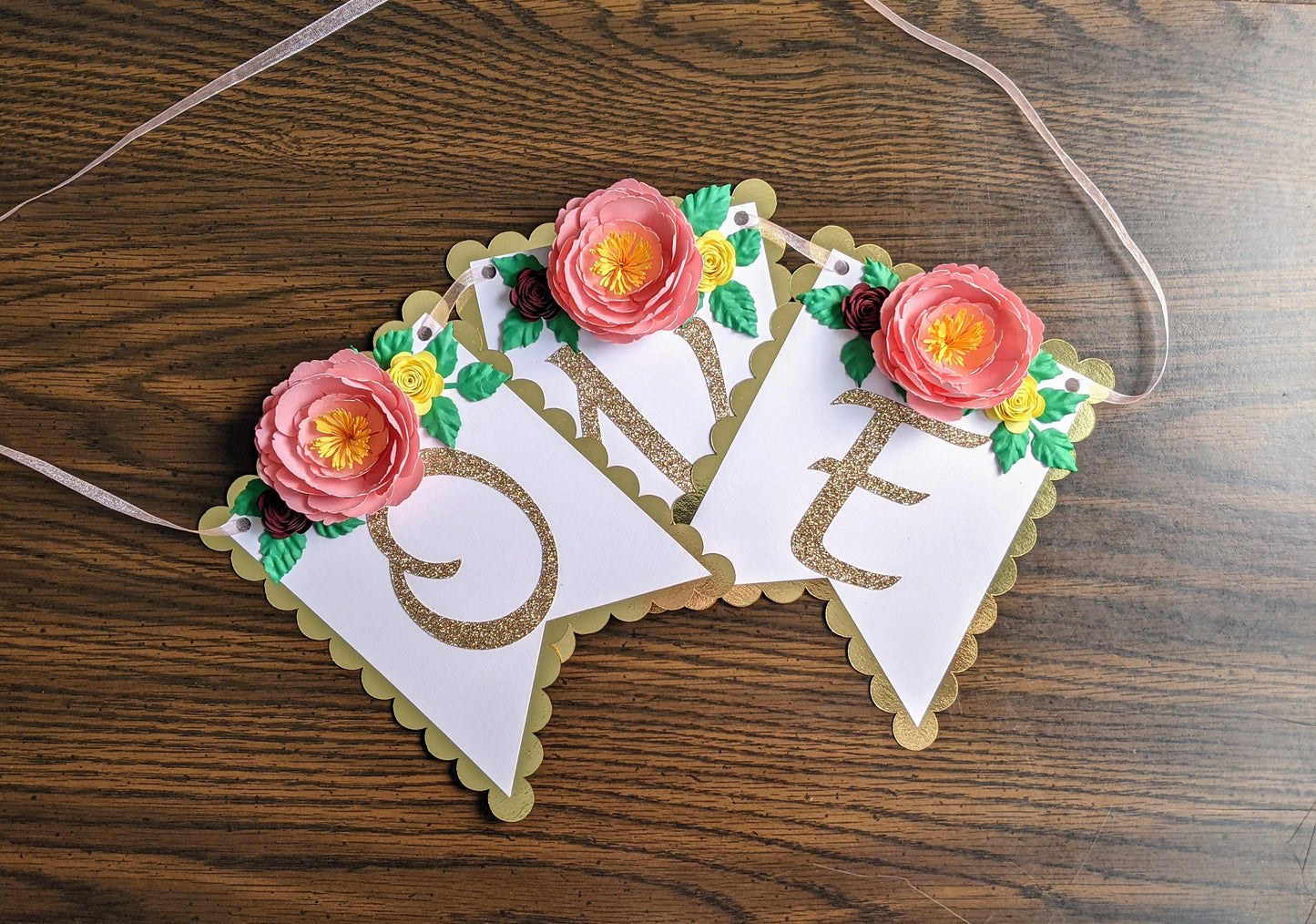 Personalized Peony First Birthday Banner- Handmade