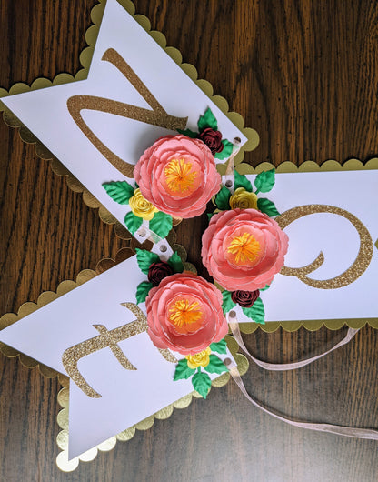 Personalized Peony First Birthday Banner- Handmade