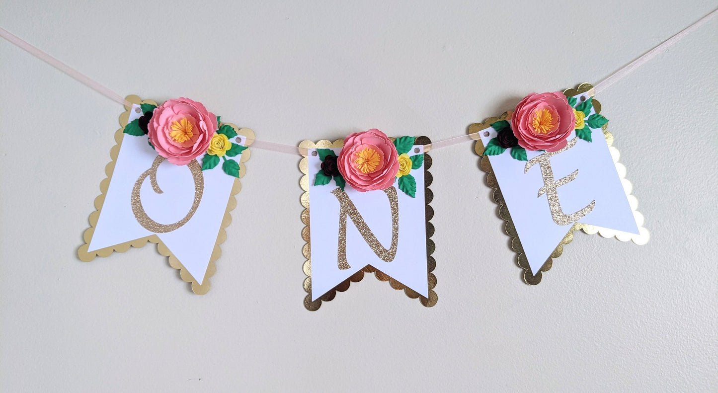 Personalized Peony First Birthday Banner- Handmade