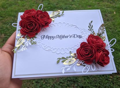 3D Red Rose Mother's Day Quilled Greeting Card- All Purpose