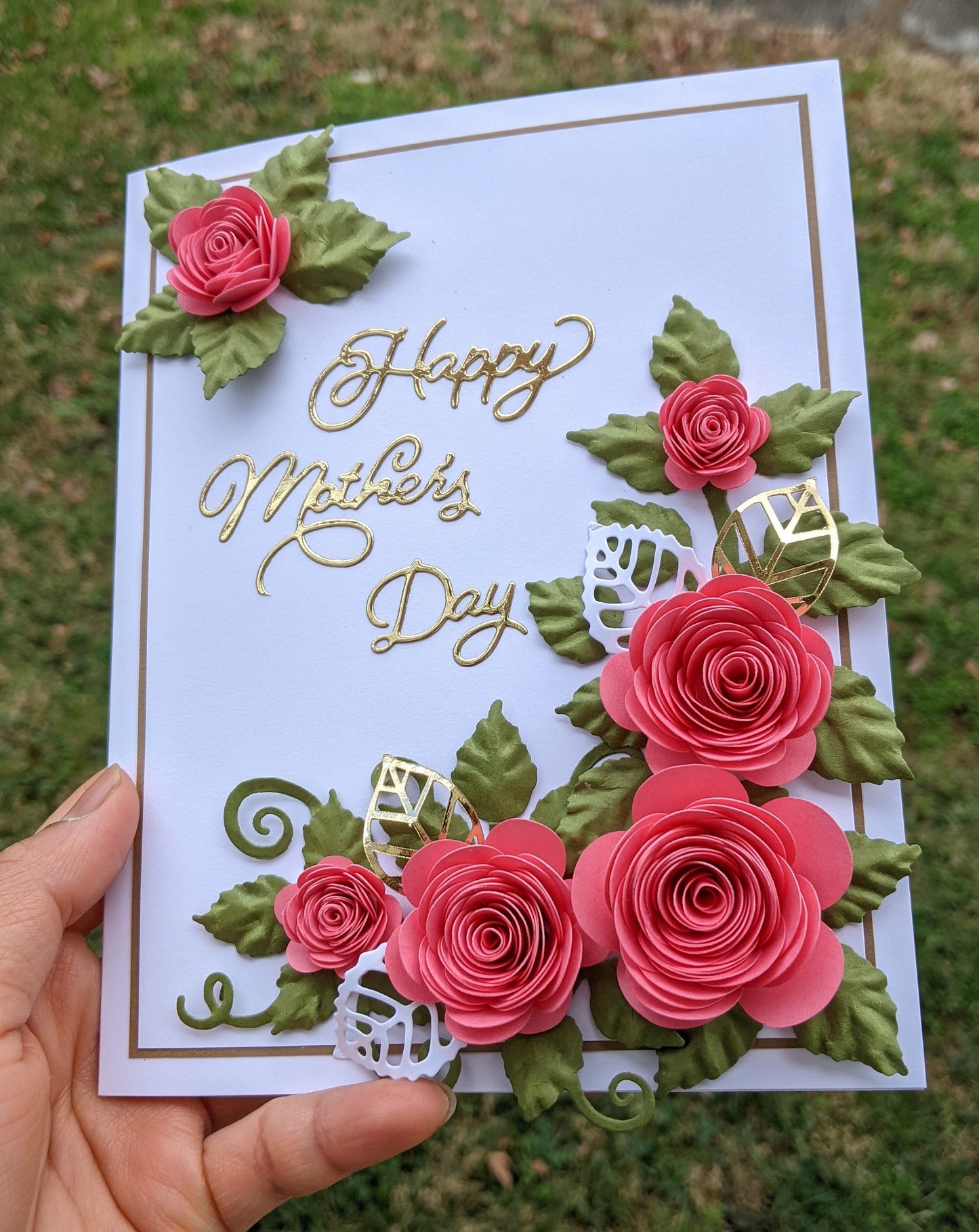 3D Pink Rose Mother's Day Quilling Card- Handmade