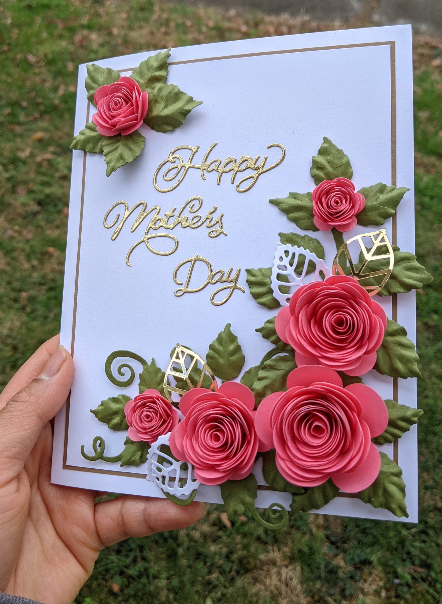 3D Pink Rose Mother's Day Quilling Card- Handmade