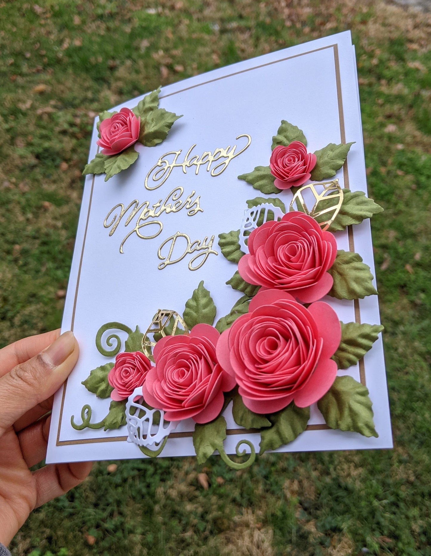 3D Pink Rose Mother's Day Quilling Card- Handmade