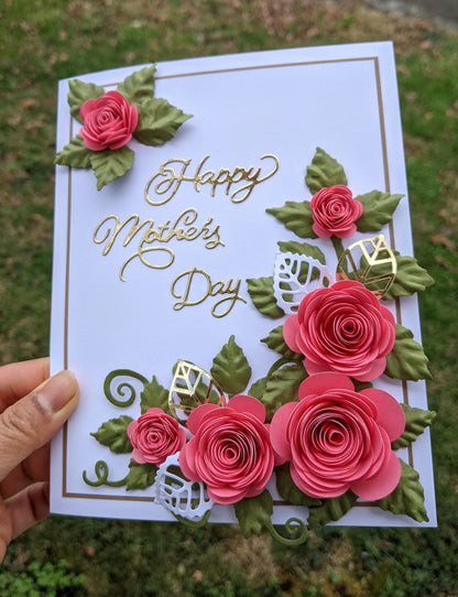 3D Pink Rose Mother's Day Quilling Card- Handmade