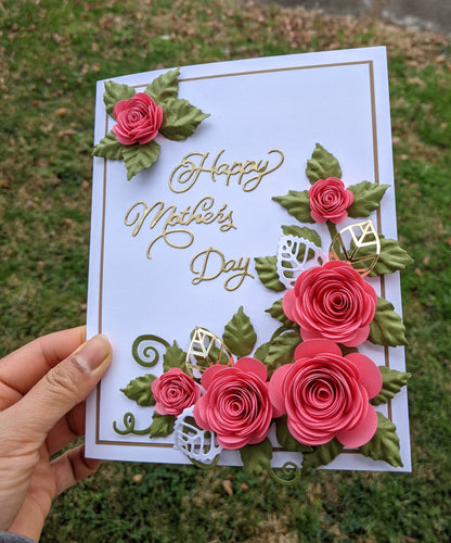 3D Pink Rose Mother's Day Quilling Card- Handmade