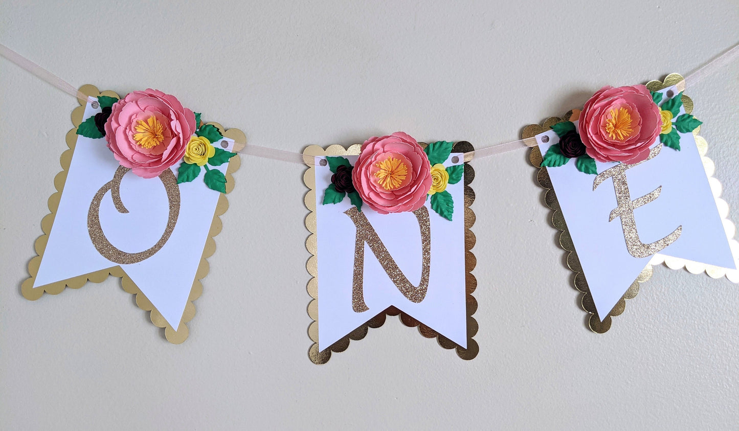 Personalized Peony First Birthday Banner- Handmade