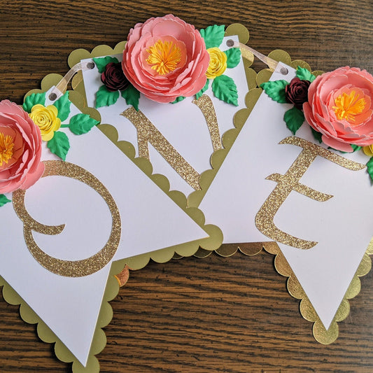 Personalized Peony First Birthday Banner- Handmade