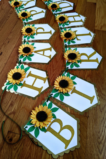 Personalized Sunflower Birthday Banner- Garland-Handmade