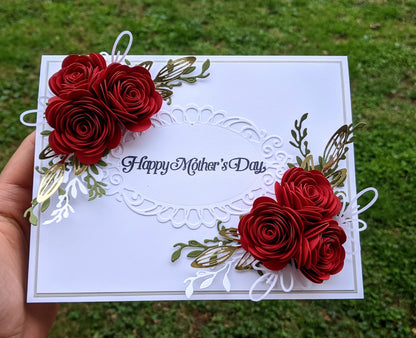 3D Red Rose Mother's Day Quilled Greeting Card- All Purpose