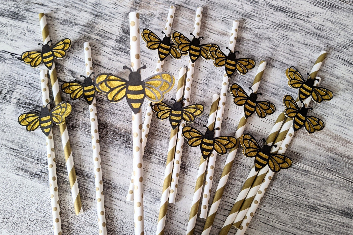 Set of 12 Bumblebee Paper Straws- Bee Theme Party-Handmade