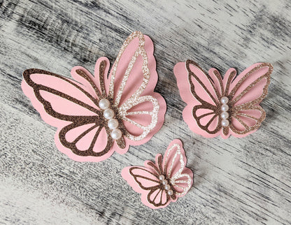 Set of 3 Pink Butterflies Paper- Baby Shower Decor- Butterfly Decor