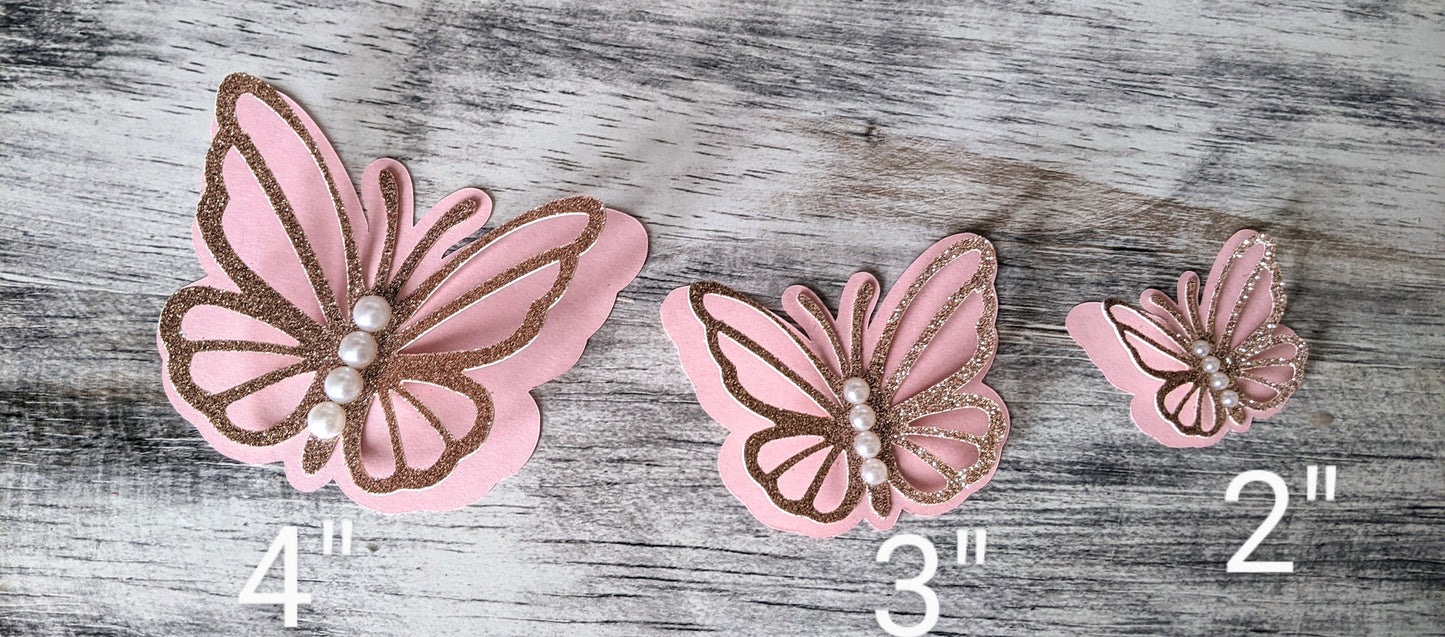 Set of 3 Pink Butterflies Paper- Baby Shower Decor- Butterfly Decor