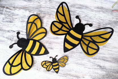 Set of 6 3D Bee Birthday Decor- Handmade #2301