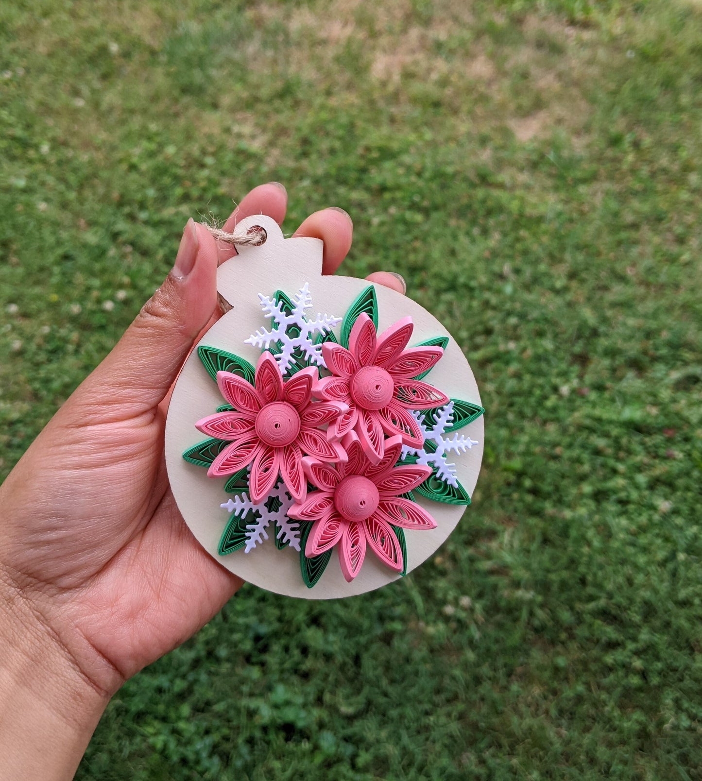 Pink Floral Christmas Quilled Ornaments- Handmade