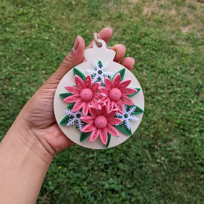 Pink Floral Christmas Quilled Ornaments- Handmade