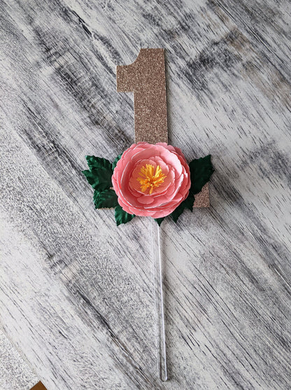 Peony First Birthday Cake Topper- Cake Decor