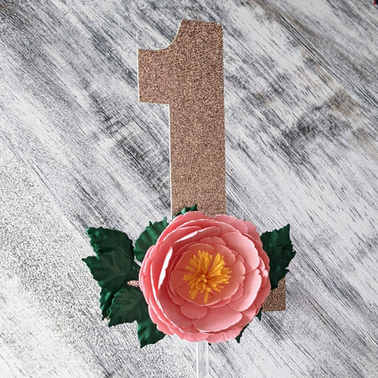 Peony First Birthday Cake Topper- Cake Decor