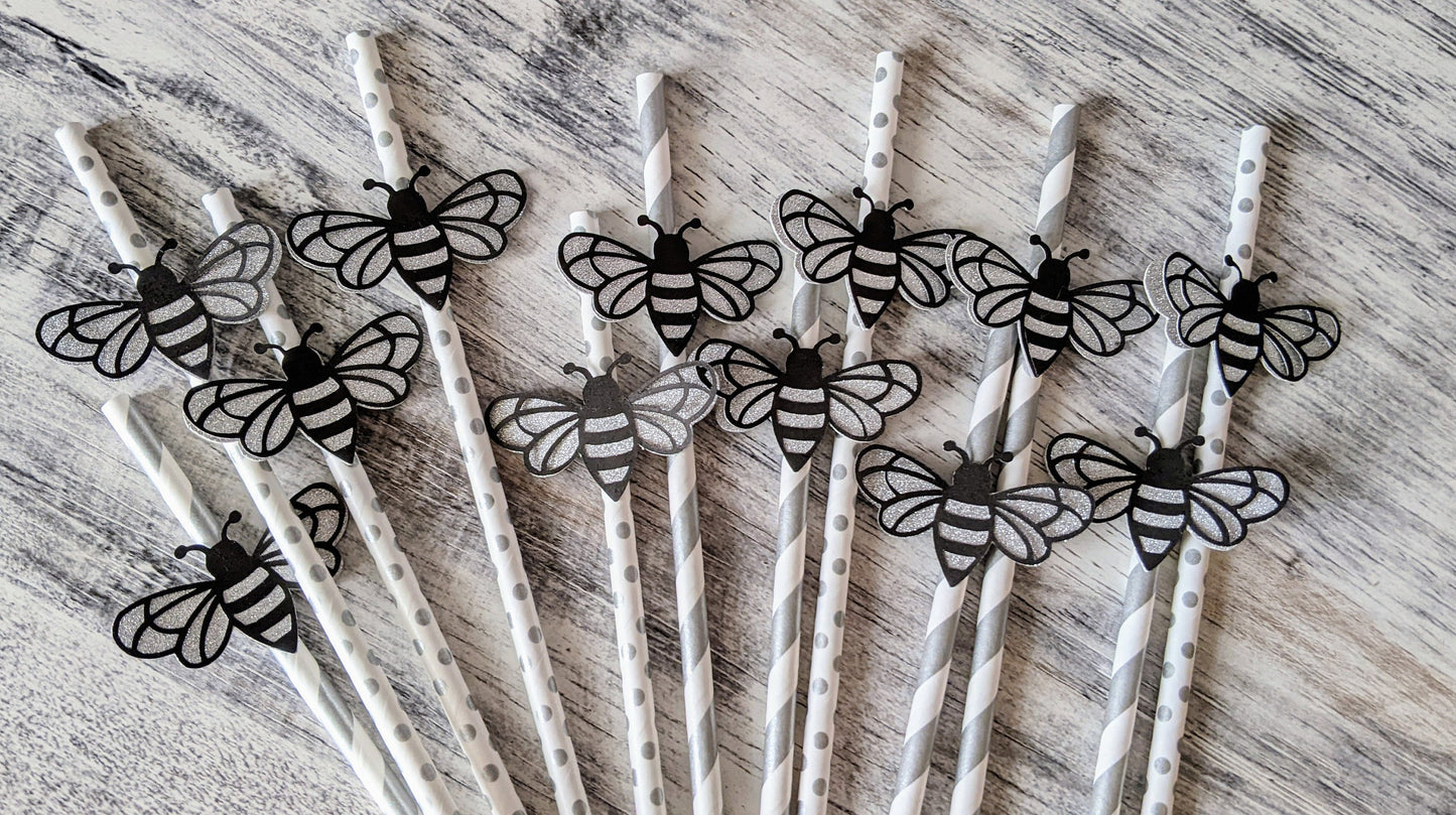 Set of 12 Bumblebee Paper Straws- Bee Theme Party-Handmade