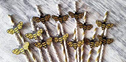 Set of 12 Bumblebee Paper Straws- Bee Theme Party-Handmade