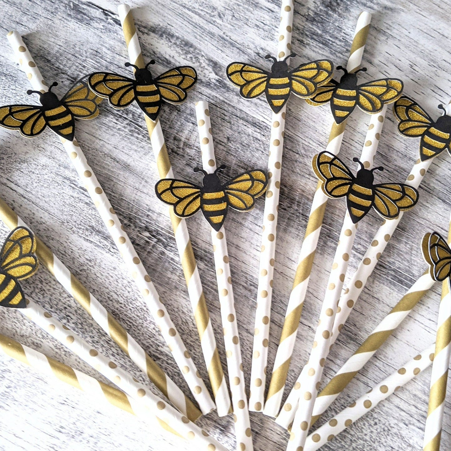 Set of 12 Bumblebee Paper Straws- Bee Theme Party-Handmade