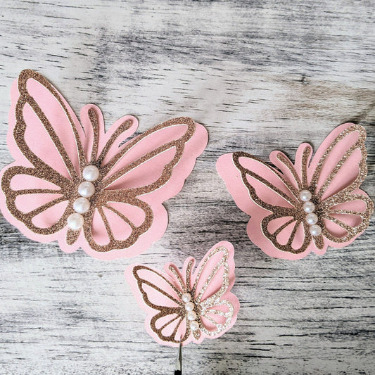 Set of 3 Pink Butterflies Paper- Baby Shower Decor- Butterfly Decor