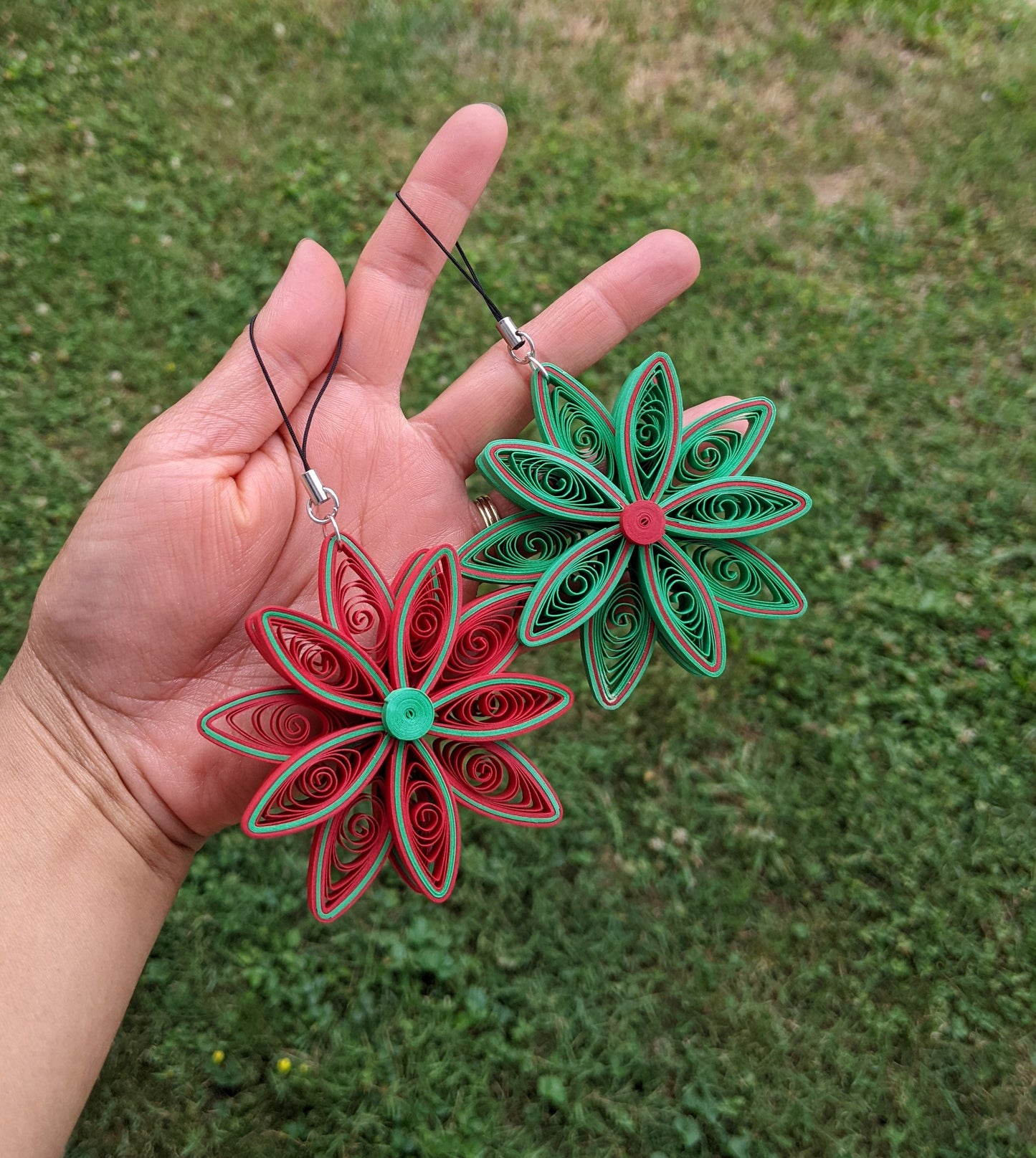 Green/ Red Christmas Ornaments-Quilled Ornaments