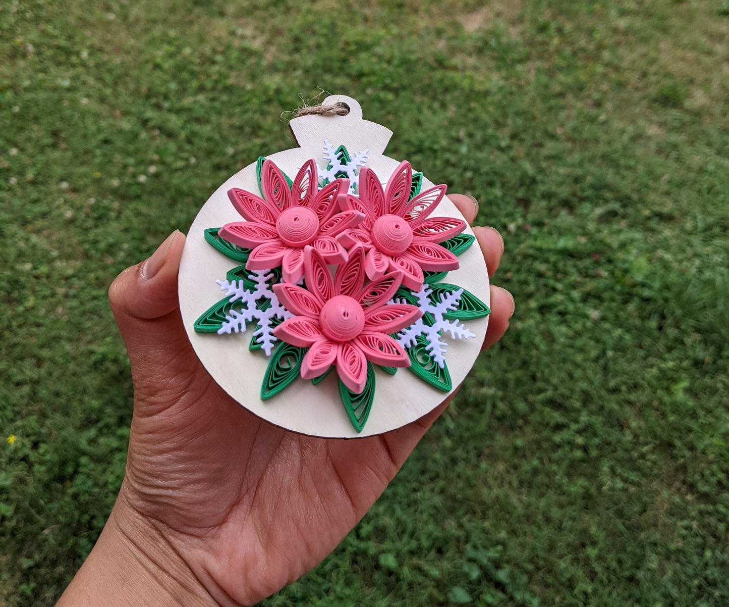 Pink Floral Christmas Quilled Ornaments- Handmade