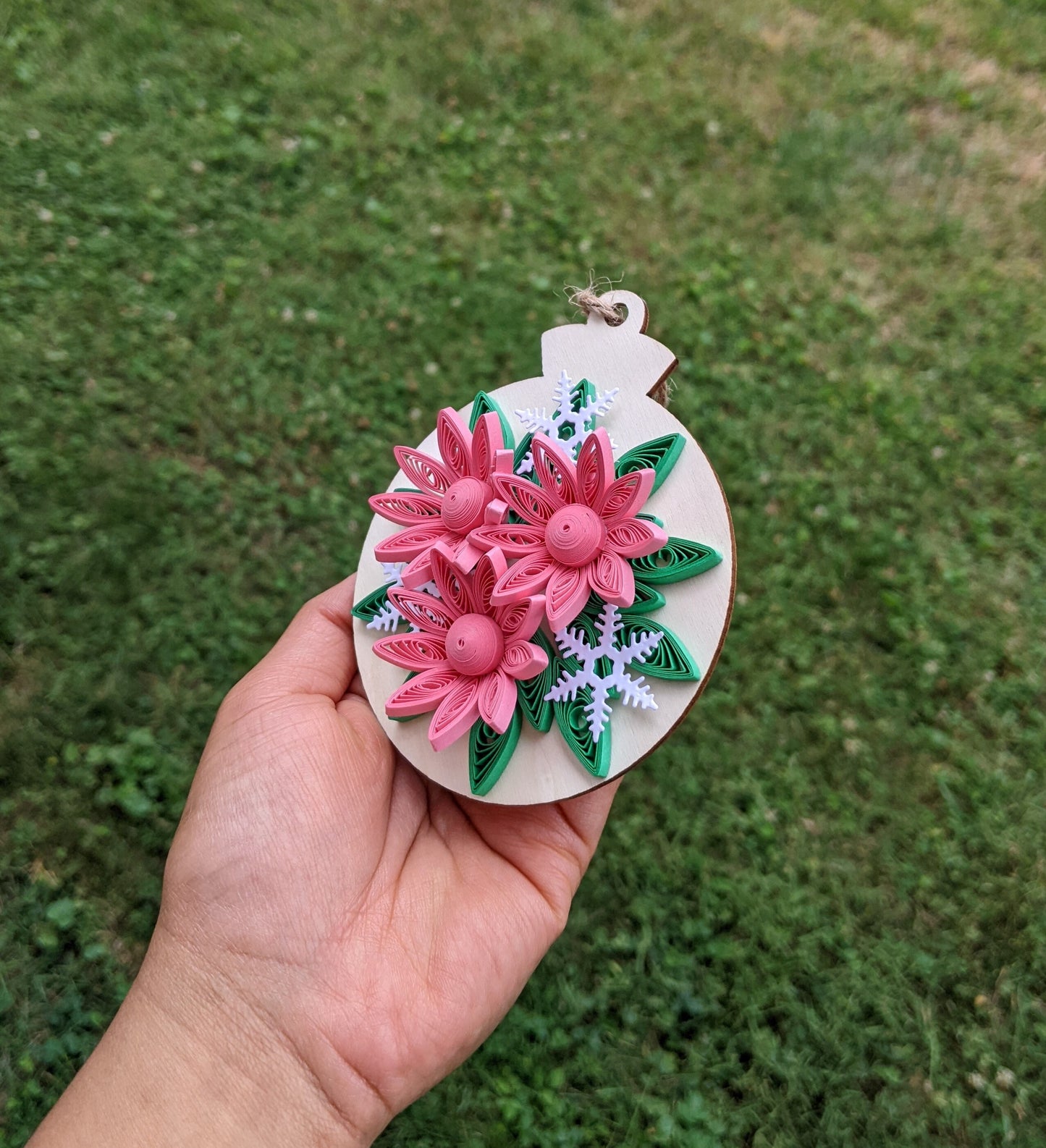 Pink Floral Christmas Quilled Ornaments- Handmade