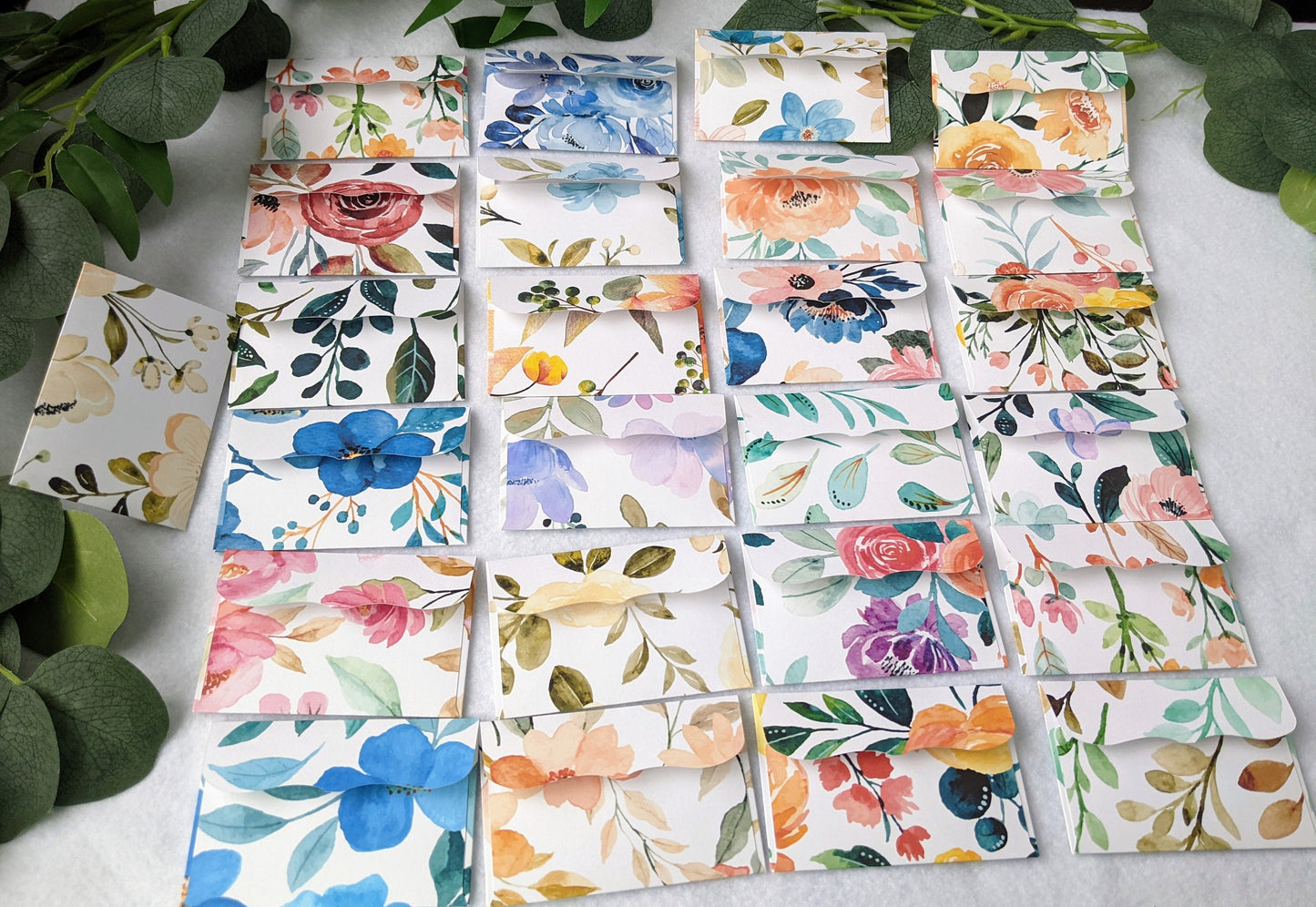 Watercolor Floral Mini Envelopes/ Note Cards