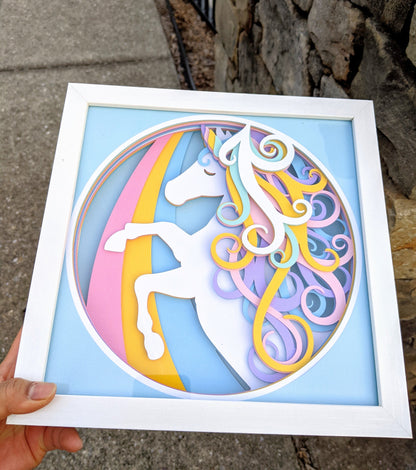 3D Unicorn Shadowbox Frame-Layered Unicorn Wall Art