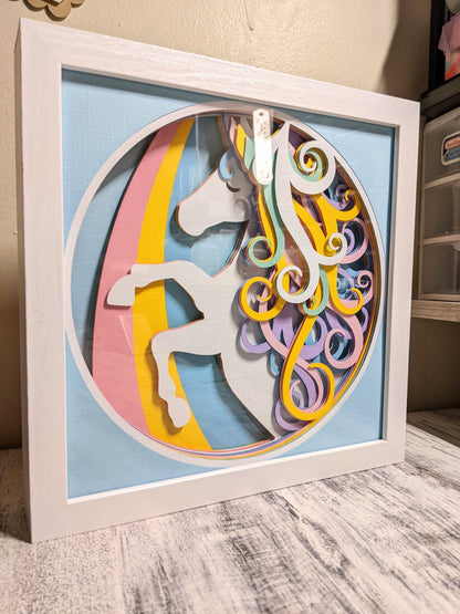 3D Unicorn Shadowbox Frame-Layered Unicorn Wall Art