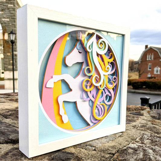 3D Unicorn Shadowbox Frame-Layered Unicorn Wall Art