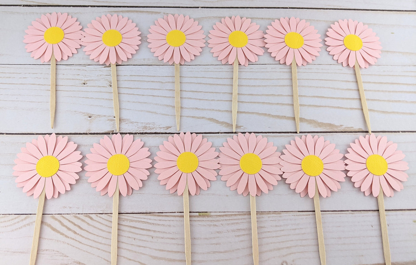 Set of 24- Daisy Cupcake Toppers- Food Picks - 2" Daisy Toppers (Pink)