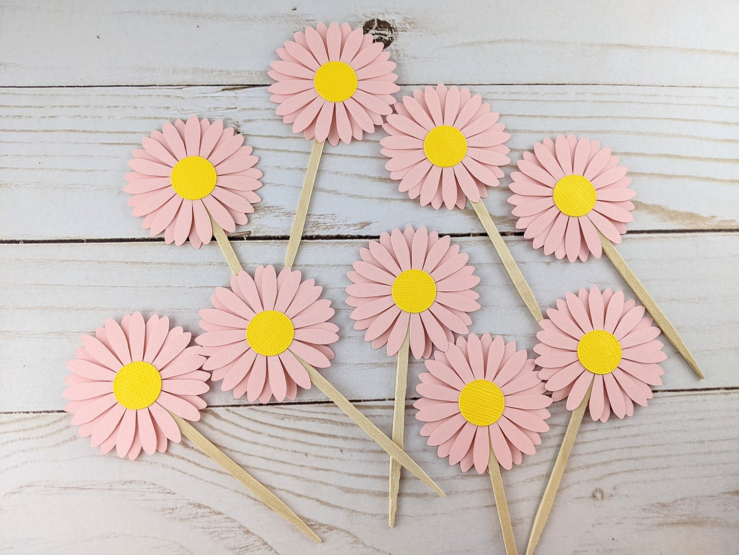 Set of 24- Daisy Cupcake Toppers- Food Picks - 2" Daisy Toppers (Pink)