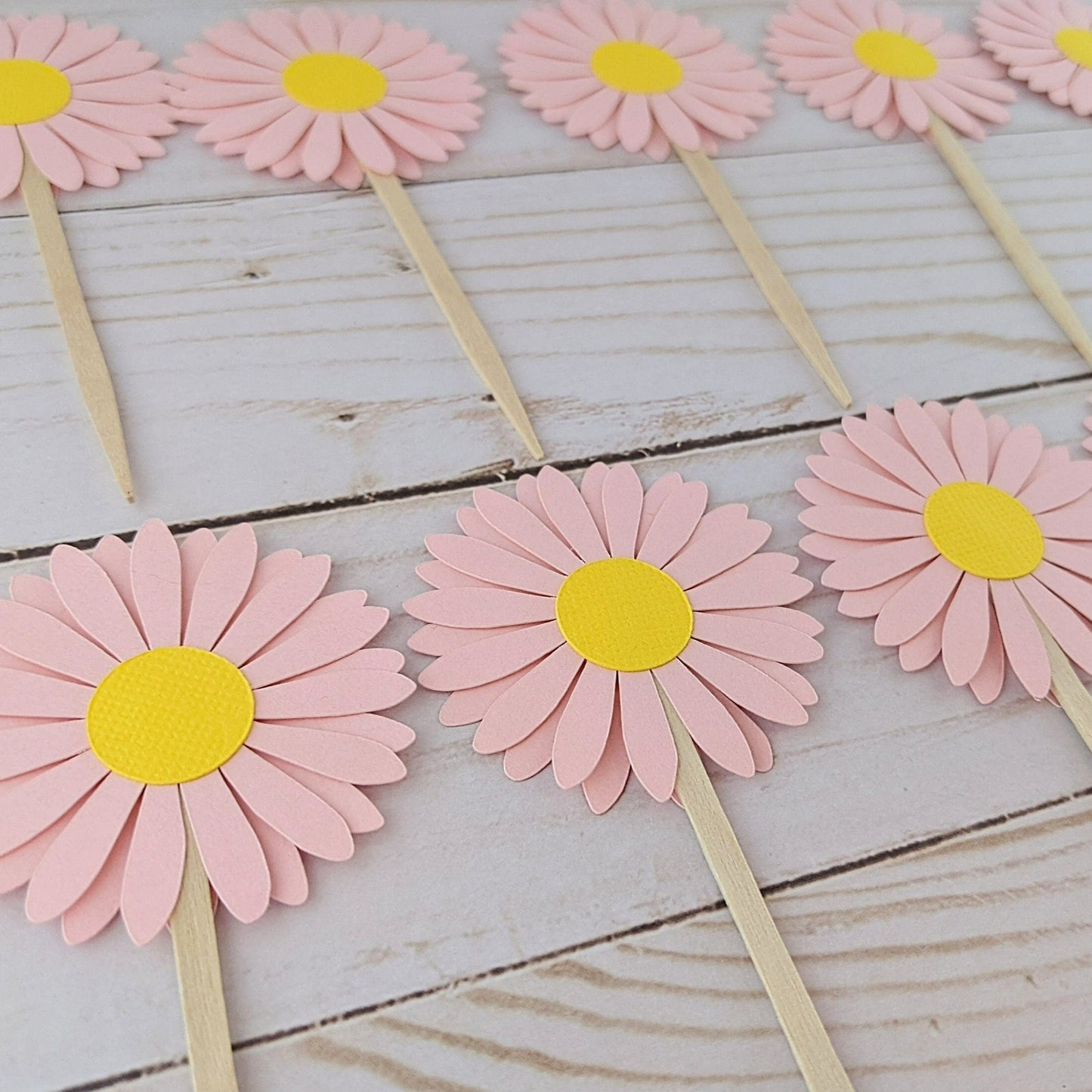 Set of 24- Daisy Cupcake Toppers- Food Picks - 2" Daisy Toppers (Pink)