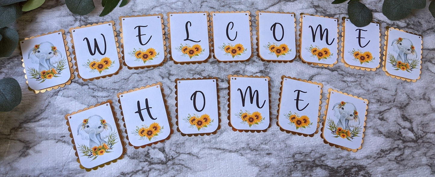 Sunflower Elephant Welcome Home Banner