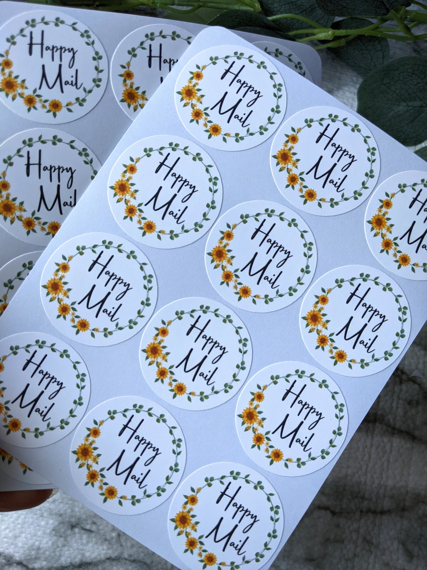 Sunflower Happy Mail Sticker 1.5" Diameter